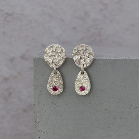 Rubelite Mini-Drop Silver Earrings